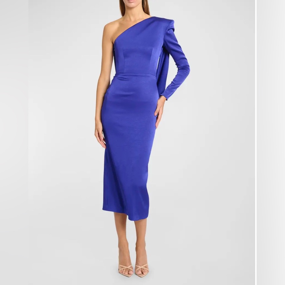 Alex Perry Cobalt One-Shoulder Midi Dress